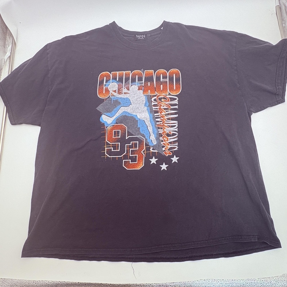 BoohooMAN Shirt Mens 4XL Black Chicago 93 Champions Basketball Graphic Tee Top